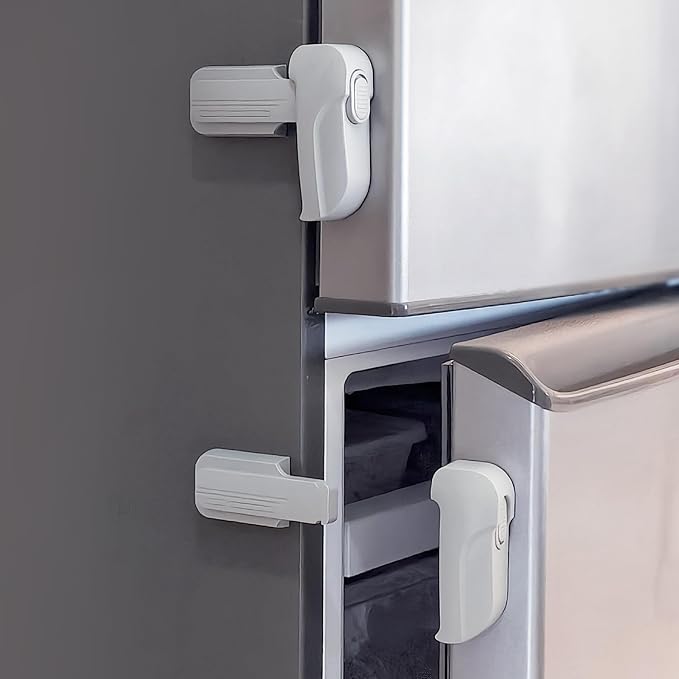 2 Pack Dual Mode Fridge Locks, Upgraded Child Proof Refrigerator Lock with Sticky Adhensive Pads, Durable ABS Freezer Door Latch to Keep Door Closed, No Tools Need or Drill (Grey)