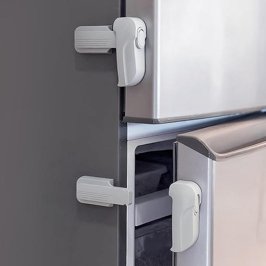 2 Pack Dual Mode Fridge Locks, Upgraded Child Proof Refrigerator Lock with Sticky Adhensive Pads, Durable ABS Freezer Door Latch to Keep Door Closed, No Tools Need or Drill (Grey)