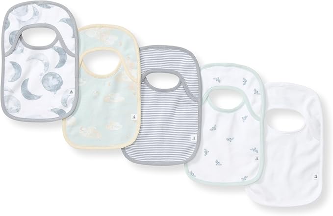 Burt’s Bees Baby Unisex Baby Bibs, Lap-Shoulder Drool Cloths, 100% Organic Cotton with Absorbent Terry Towel Backing Bibs