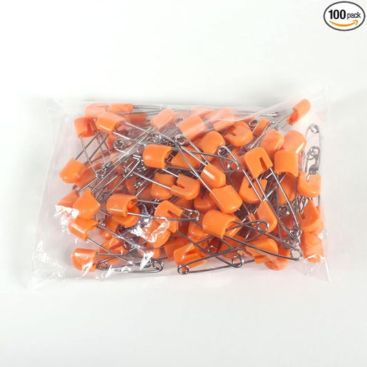 OsoCozy Cloth Diaper Nappy Pins 100 Packs - 100 Stainless Steel Safety Pins with Locking Plastic Heads. Durable, Safe and Cute 2.2 Inches Long (Orange)