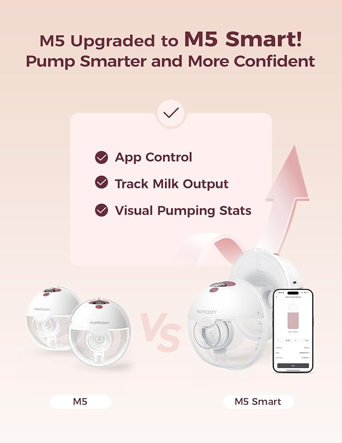 Momcozy M5 Smart APP Controlled Wearable Breast Pump, Hands-Free Wireless Electric Pump, 3 Modes 9 Suction Levels, BPA-Free, Portable Lightweight, 24mm Flange, 1-Pack Cozy Red