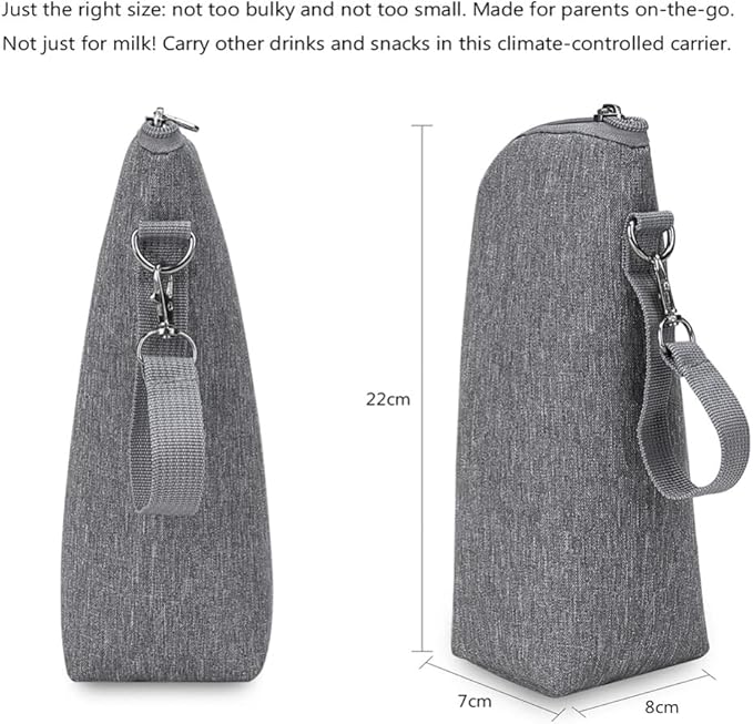 Kisangel Insulated Baby Bottle Bag Thermal Pouch Portable Milk Bottle Cooler with Handle and Zipper for Travel and Outdoor Use 8.66X3.14X2.75In