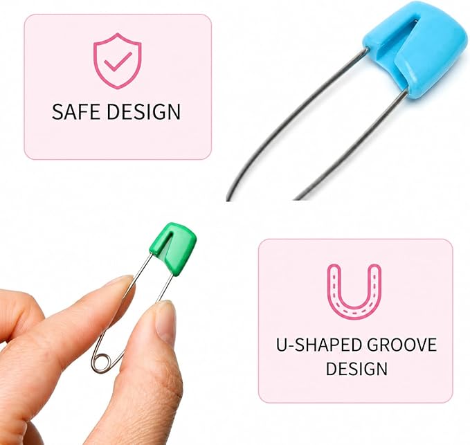 Mr. Pen- Diaper Pins, 2.2", 100 pcs, Stainless Steel, Plastic Head, Nappy Pins with Safe Locking Closures for Crafts, Colorful Laundry Pins