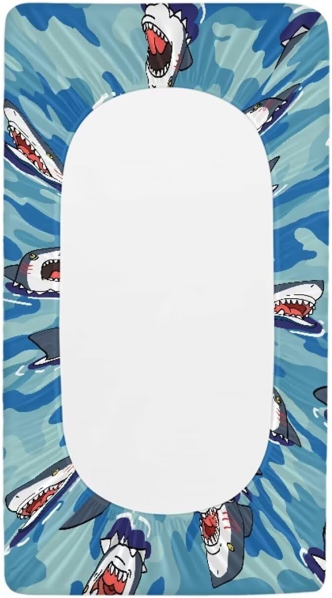 Blue Shark Changing Pad Covers for Baby Girls Boys Change Table Covers Diaper Changing Mat Sheets Cover Breathable
