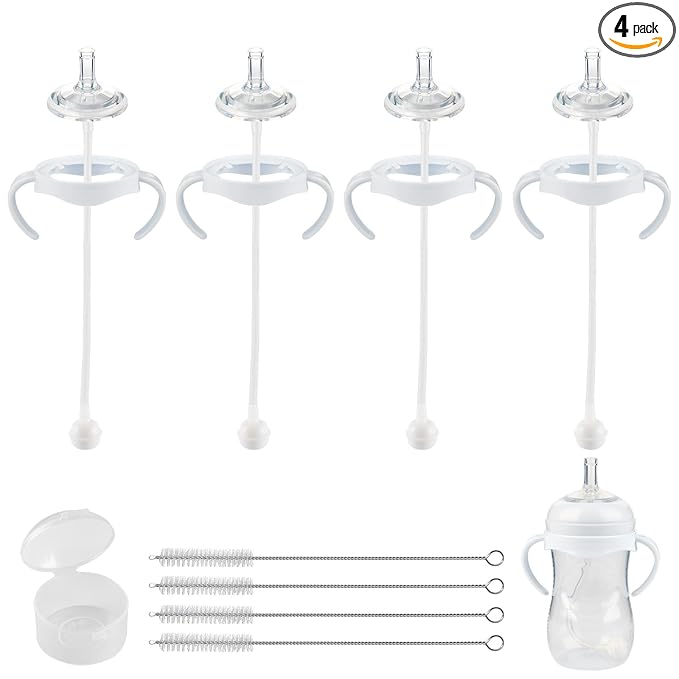 Straw Cup Conversion Kit for Philips Avent Natural Baby Bottles,Weighted Straw Sippy Cup Transition Kit with Soft Nipple and Handles for Toddler, 4-Pack， 8M+