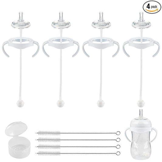 Straw Cup Conversion Kit for Philips Avent Natural Baby Bottles,Weighted Straw Sippy Cup Transition Kit with Soft Nipple and Handles for Toddler, 4-Pack， 8M+
