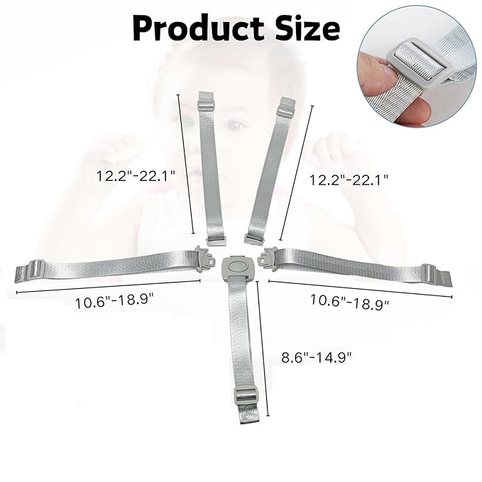 Two Pack High Chair Straps Set: 5 Point High Chair Straps Replacement Compatible with Graco and Most, Adjustable Sturdy Safety Strap Belt