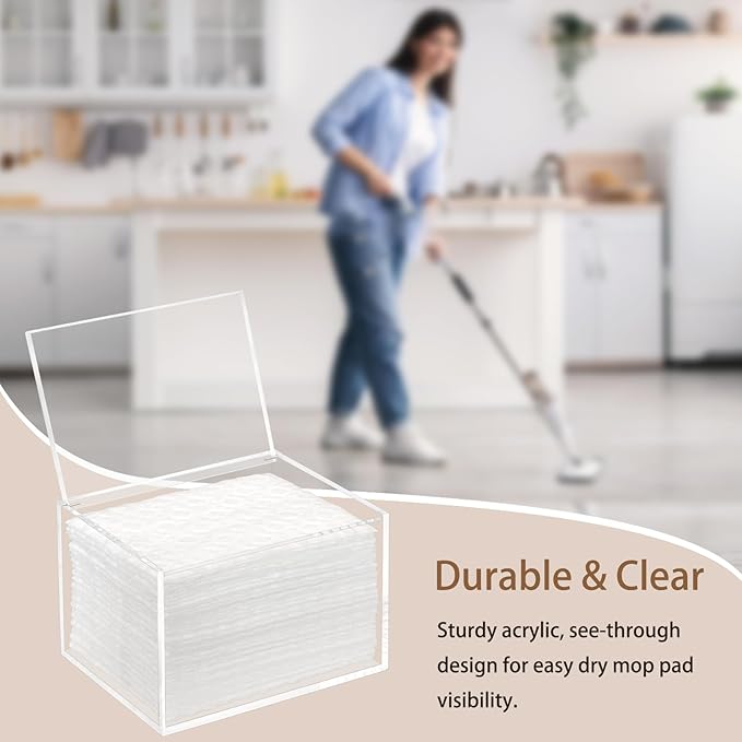 Dry Sweeping Cloths Pad Holder Container, Floor Mopping Storage Acrylic Box for Fabric Softener Sheets, Clear