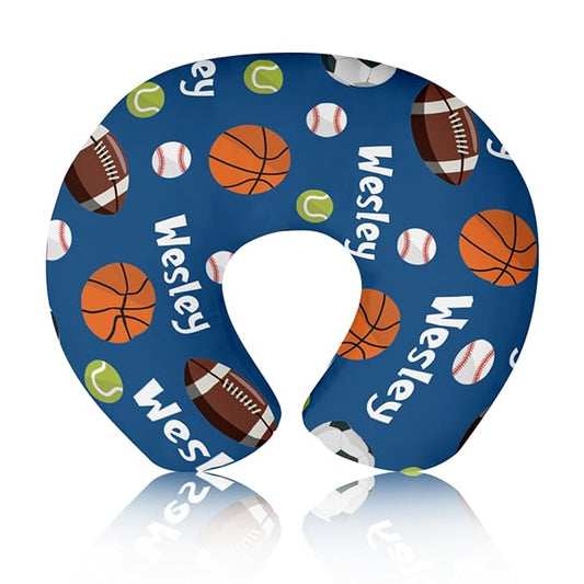 Baby Nursing Pillow Cover - Personalized Name Blue Balls Breastfeeding U-Shaped for Bottle Feeding, Ultra Soft Comfortable Breastfeeding Pillow Cover for Infant Baby Boys and Girls