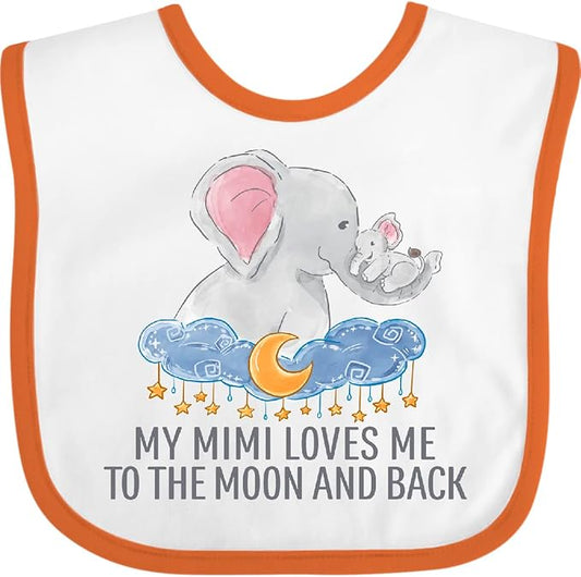 inktastic My Mimi Loves Me To the Moon and Back Elephants in Clouds Baby Bib