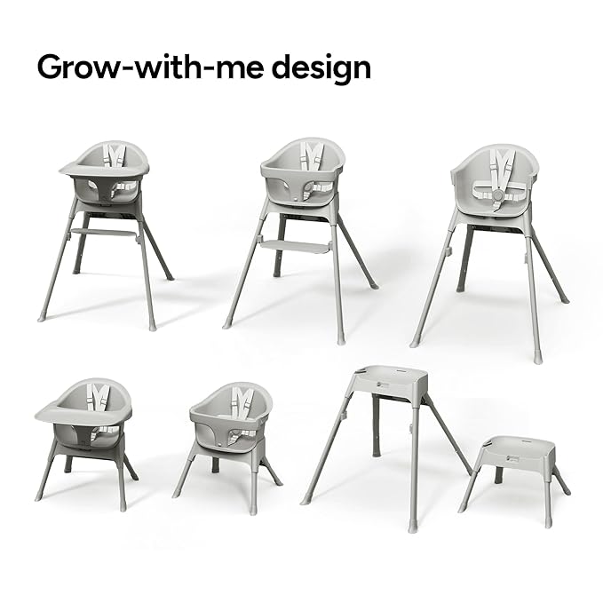 Mompush Olli 7-in-1 Convertible High Chair for Babies and Toddlers – Adjustable Height & Footrest, Dishwasher-Safe Tray, Compact Foldable Design for Easy Storage & Travel, Lightweight Yet Durable