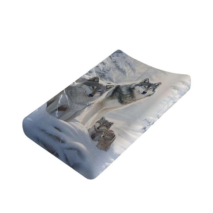 Wild Wolf Changing Pad Covers for Baby, Snow Diaper Changing Table Covers for Newborn Boys, Soft and Breathable Changing Table Sheets,Nursery Changing & Dressing Furniture