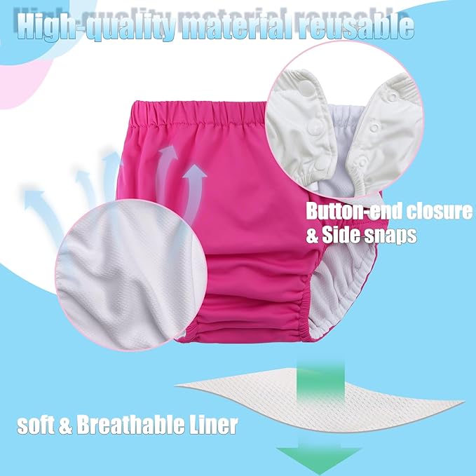 2 Pack Baby Newborn Reusable Swim Diapers Washable Toddler Unisex Swim Diaper Infant Swimming Diapers Yellow& Hot Pink, 3-6 Months