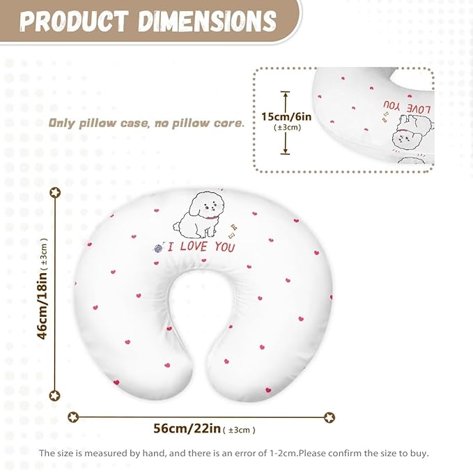 Cartoon Dog and Love Heart Nursing Pillow Cover for Baby Boy Girl Slipcover for Breastfeeding Pillows, Soft and Stretchy Safely Breastfeeding Pillow Cover