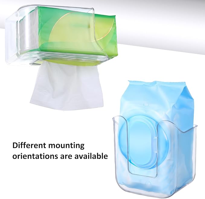 Wipes Dispenser Flushable Wipes Holder for Bathroom Wipe Container Clear Wipe Dispenser Wall-Mounted Tissue Box Wipes Holder for Bathroom Bedroom Kitchen