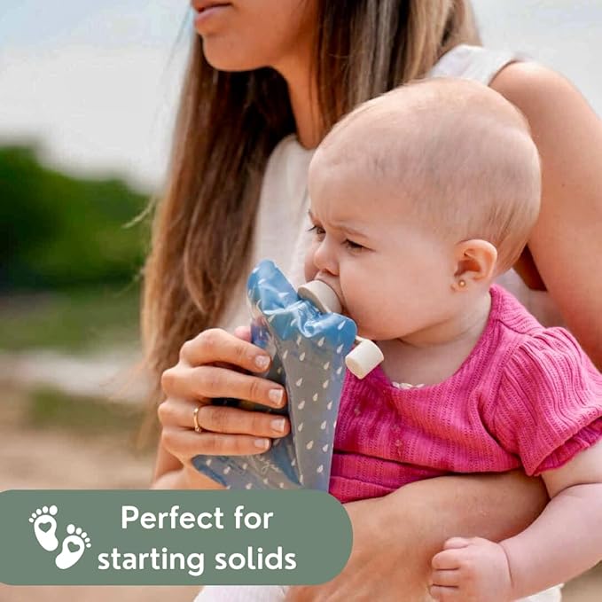 Reusable Baby Food Pouches | Food Storage, Toddlers & Kids | Applesauce, Smoothies, Yogurt & Purees Squeeze | BPA-Free Squeeze Pouch, Leakproof, baby utensils, snack containers, neutral, 12 pack