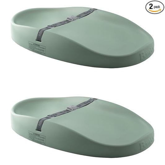 Bumbo 2 Pack Baby Changing Pads for Dresser or Table Top, Portable & Wipeable Non Slip Soft Contoured Diaper Change Station with Harness, Hemlock