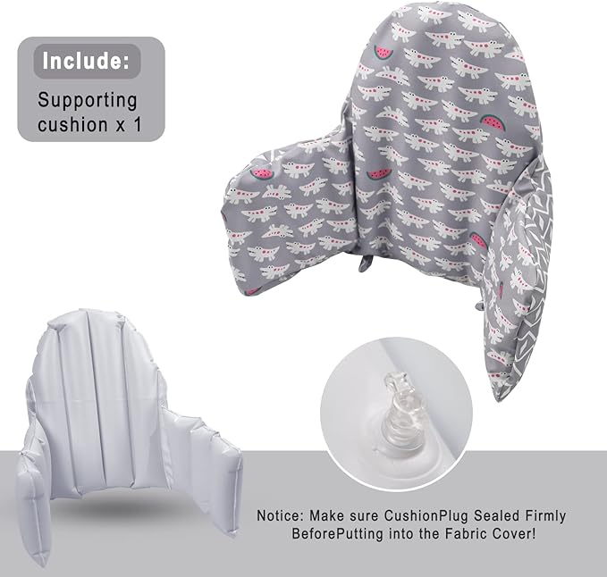High Chair Cushion, for IKEA High Chair Cushion, Cushion High Chair for IKEA Antilop Highchair, Built-in Inflatable Cushion, Baby Sitting More Comfortable (Grey Crocodile)