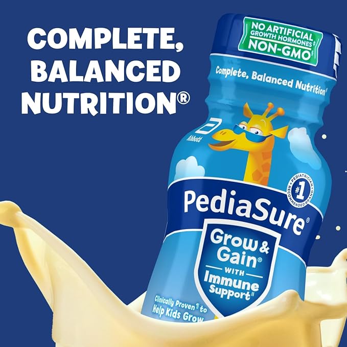 PediaSure Grow & Gain with Immune Support, 27 Vitamins & Minerals for Kids, 7g Protein, Non-GMO, Gluten-Free, Banana, 8-fl-oz Bottle, Pack of 24