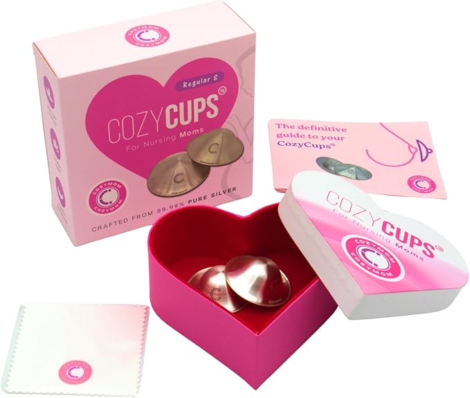 COZYMOM™ Pure Silver Nursing Cups 55mm – Nipple Care for Breastfeeding Moms – Soothe Sore Nipples – Hypoallergenic, Reusable – Complete Nursing Support – Gift for Mom-to-Be