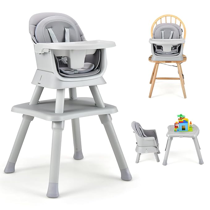 GLACER 8 in 1 Convertible Baby High Chair - Adjustable High Chairs for Babies and Toddlers with Removable Tray, Dual Cushions, Activity Table and Chair Set, Booster Seat, Stool (Gray)