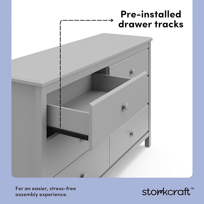Storkcraft Alpine 6-Drawer Dresser (Pebble Gray) – GREENGUARD Gold Certified, Gray Dresser for Bedroom, Kids & Nursery Storage Drawers, Safety Interlocking Drawers, Pre-Installed Tracks, Kids Bedroom