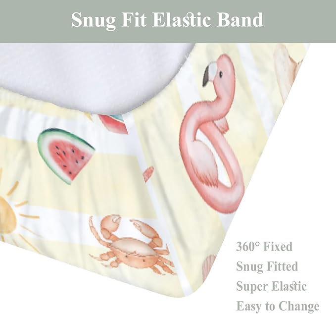 Summer Beach Seaside Changing Pad Covers for Baby Girls Boys Ice Cream Sand Flamingo Sun Fitted Change Table Pad Covers Mats Boho Travel Vacation Soft Diaper Changing Pad Sheets 32''×16''