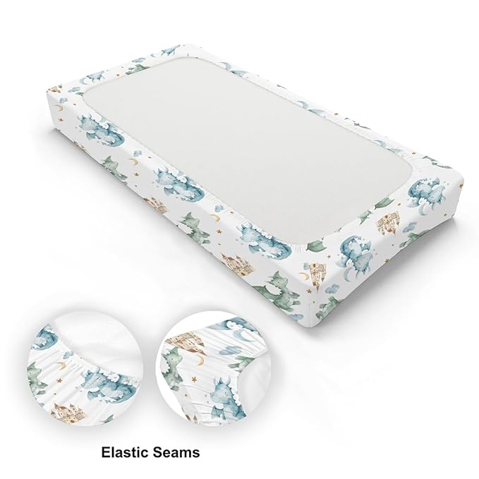 Cute Watercolor Dragon Castle Pattern Baby Changing Pad Cover, Unisex Dragon Moon Star Cloud Nursery Diaper Changing Table Pad Mat Sheet for Boys Girls-16x32