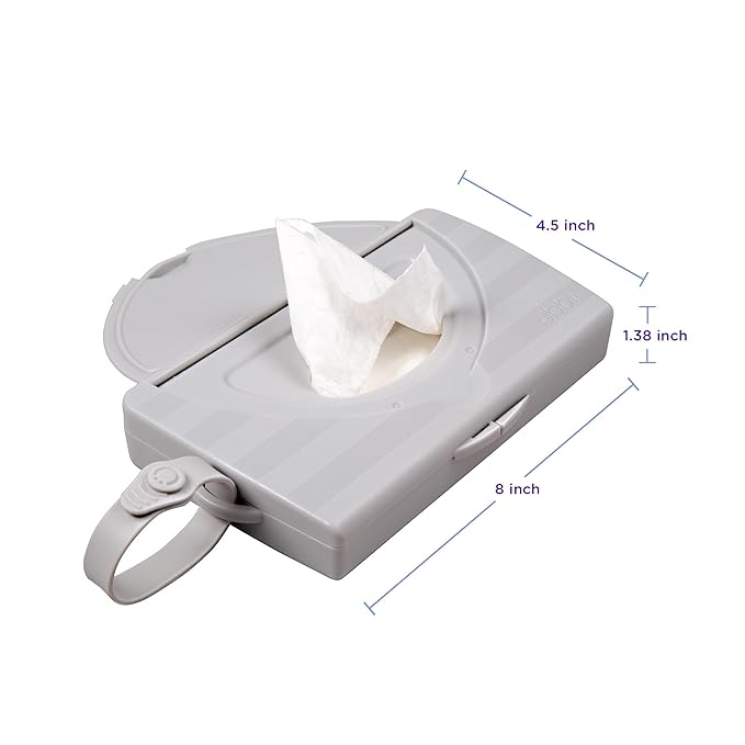 Ubbi On-The-Go Baby Wipes Dispenser, Portable Wipes Container for Travel, Diaper Bag Accessory Must Have for Newborns, Reusable Wipes Holder, Gray