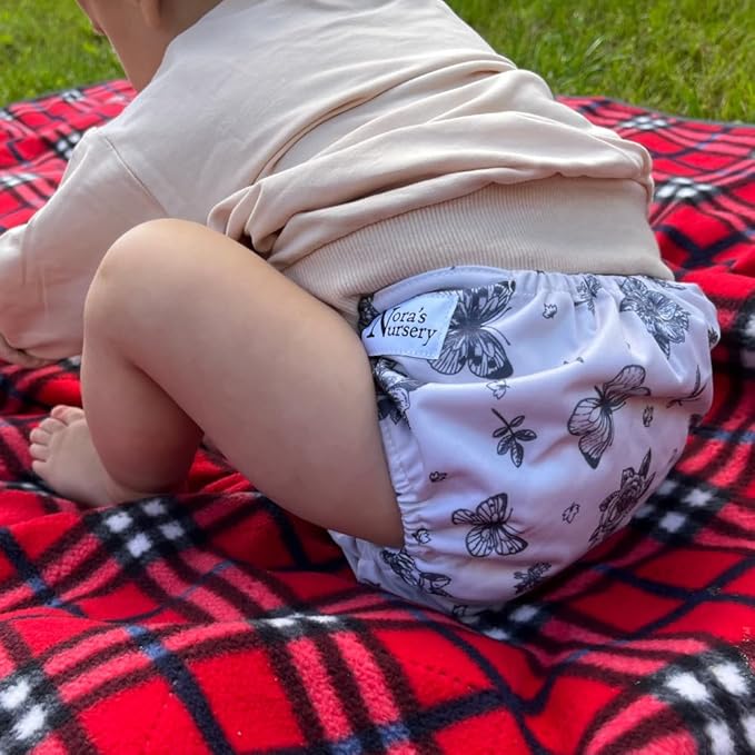 Nora's Nursery Cloth Diapers 7 Pack with 7 Inserts & 1 Wet Bag - Waterproof Cover, Washable, Reusable & One Size Adjustable Pocket Diapers for Newborns and Toddlers - Country Garden