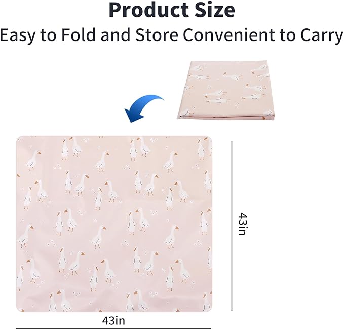 Splat Mat for Under High Chair/Arts/Crafts, Washable Baby Spill Mat Waterproof Non-Slip Floor Splash Mat, Portable Baby Play Mat and Table Cloth (Goose, 43"x 43")