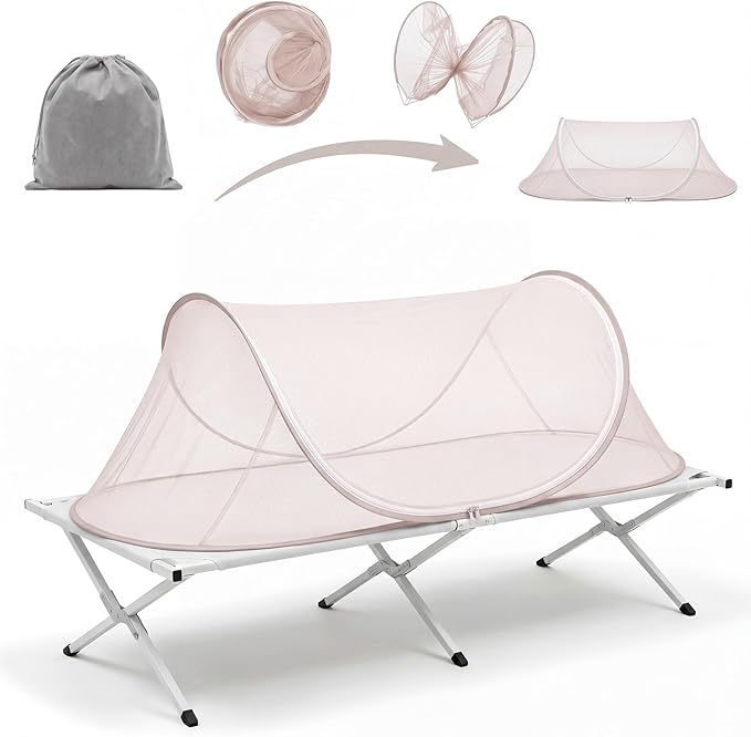 Large Pop up Mosquito Net for Camping Portable Foldable Mosquito Tent Bug Net Bed Travel Patio Outdoor 78 x 31 x 22 Inch Bug Netting Mesh Tent Canopy for Adults Bedroom, Brown