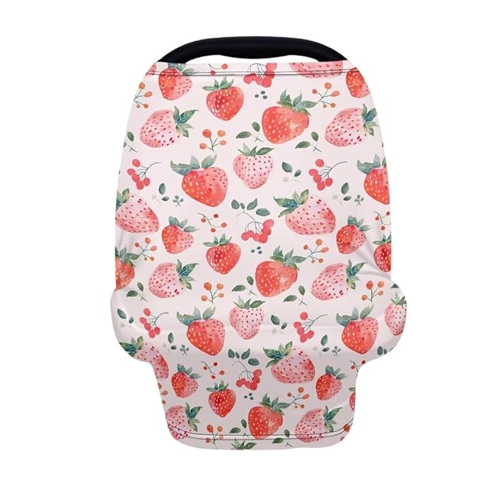 Coldinair Strawberry Baby Car Seat Covers,Soft Stretchy Nursing Cover Breastfeeding Scarff,Infant Stroller Cover for Girls and Boys