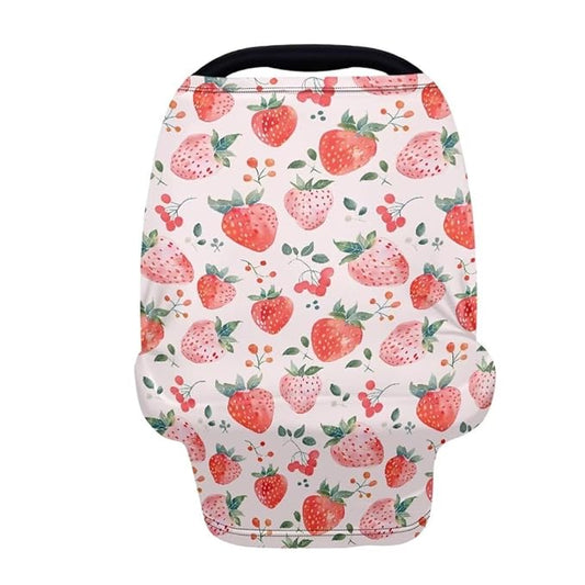 Coldinair Strawberry Baby Car Seat Covers,Soft Stretchy Nursing Cover Breastfeeding Scarff,Infant Stroller Cover for Girls and Boys