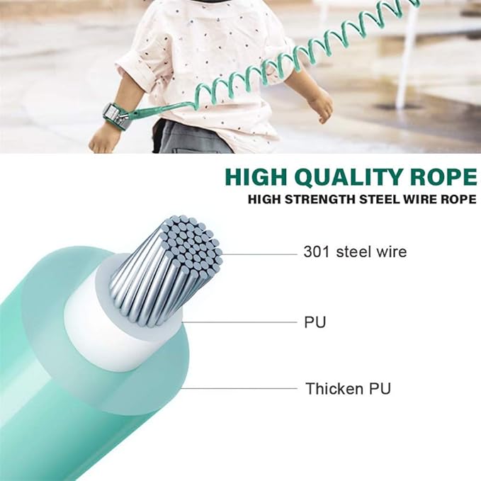 Kids Anti Lost Wrist Link, Children Wrist Traction Rope with Key Lock, Toddler Safety Harness Wrist Leash Baby Walking Wrist Strap, for Outdoor Activities, Travel & Shopping, 2 m/ 6.6 ft (Green)