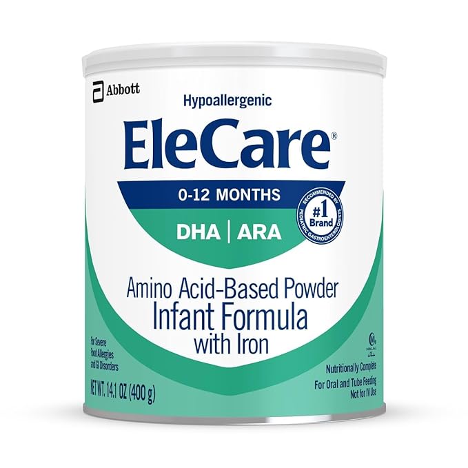 EleCare Hypoallergenic Amino Acid-Based Infant Formula, Complete Nutrition for Food Allergies and GI Conditions, Amino Acid-Based Baby Formula Powder, 14.1-oz Can (Pack of 4)