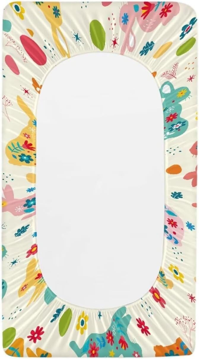 Colorful Rabbit Changing Pad Cover for Baby Girls Boy Yellow Diaper Change Table Covers Soft Stretchy Changing Mat Sheets Cover Cute Gifts for Baby