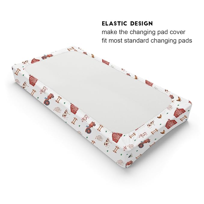 Watercolor Farm Animals Changing Pad Cover Retro Barn Chicken Pig Hen Duck Windmill Tractor Diaper Change Table Cover Sheets for Boys Girls Soft Stretchy Fitted Changing Mat Sheets 32''x16''