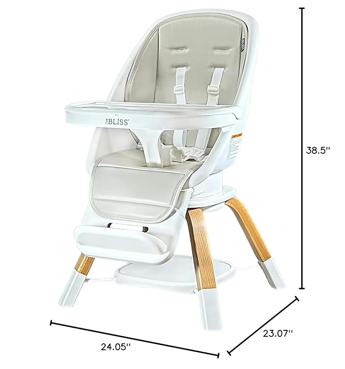 TruBliss Turn-A-Tot High Chair for Babies and Toddlers, 2 in 1 Wooden Portable Baby Feeder or Adjustable Child's Seat with 360 Degree Swivel, Removable Tray, and Pad (Grey Taupe)