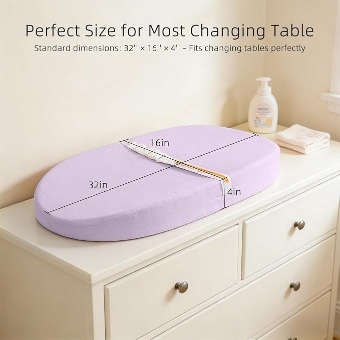 Baby Changing Pad, Muslin Diaper Changing Pad with Waterproof Lining, Changing Table Pads for Dresser with 2 Pack Muslin Covers(Pink + Purple)