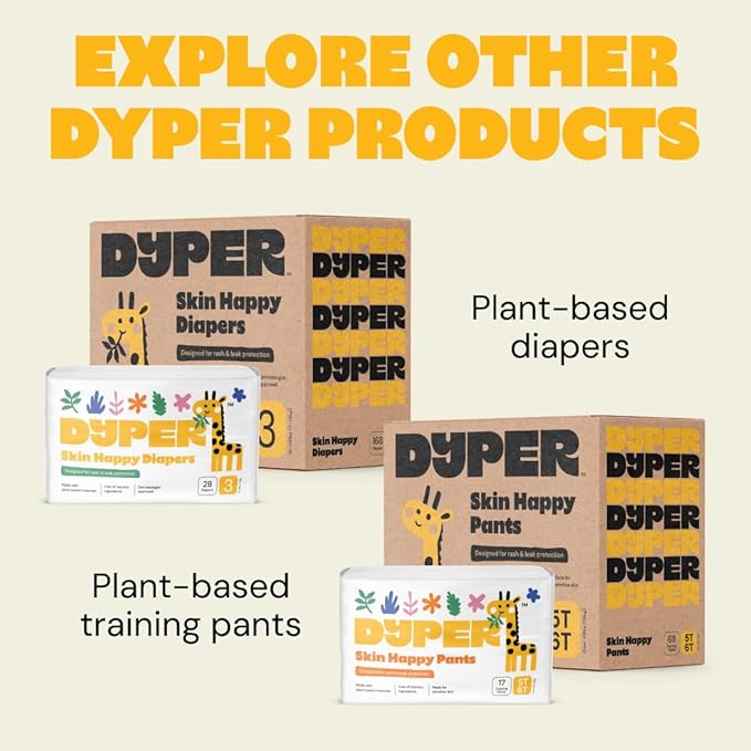 DYPER Monthly Pack Baby Diapers Size 5 (27+ lbs) 168 Count - Leak-Proof & Plant Based, Hypoallergenic and Ultra Absorbent Size 5 Diapers for Day and Overnight Skin Protection (Packaging May Vary)