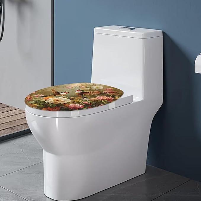 Hummingbird with Flower Toilet Seat Lid Cover Water Absorbent Toilet Seat Covers for Bathroom Protector Cover Keep Clean Tidy Universal for Most Toilet Bowl Lids