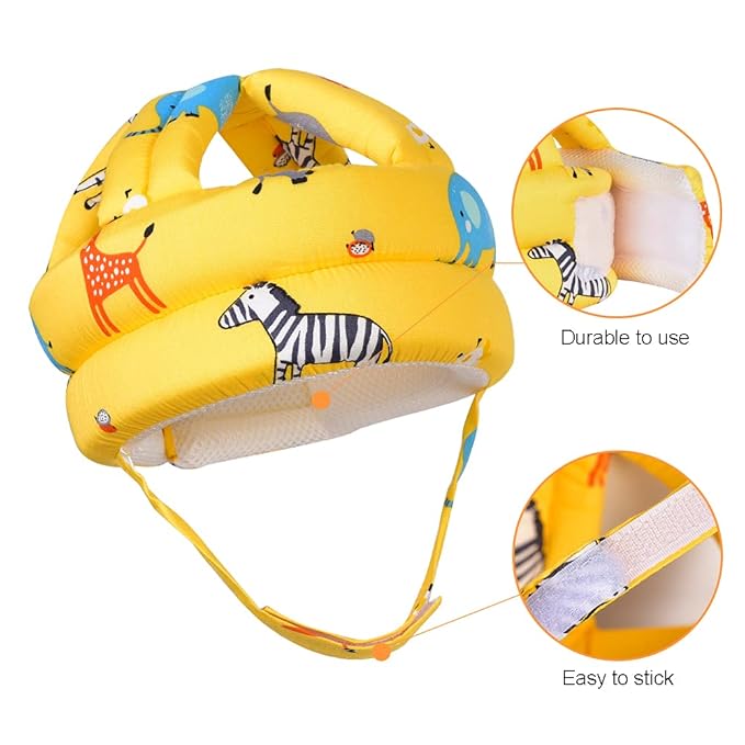 Baby Adjustable Helmet, Lightweight and Soft, Great for Baby Learning to Walk and Crawl. Zoo,Yellow