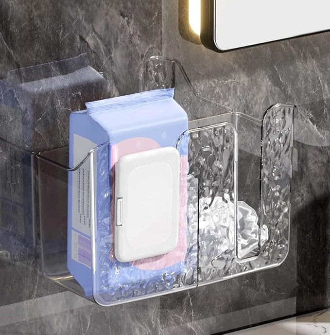 Wall-Mounted Wipes Dispenser Holder – Adhesive-Acrylic Storage Box for Kitchen, Bathroom & Bedroom – Flushable Wet Wipes Container (A)