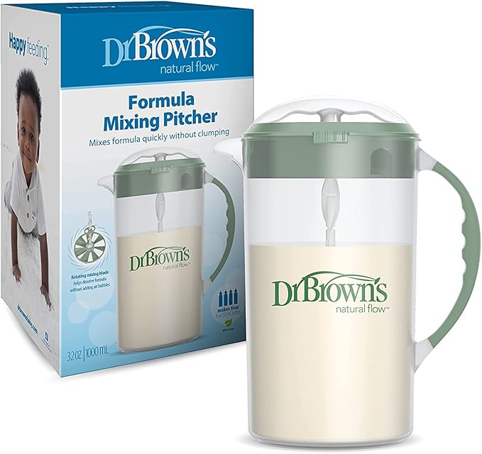Dr. Brown's Baby Formula Mixing Pitcher 32oz, Olive with Anti-Colic Options+ Narrow Baby Bottles, 4 Pack, 4 oz