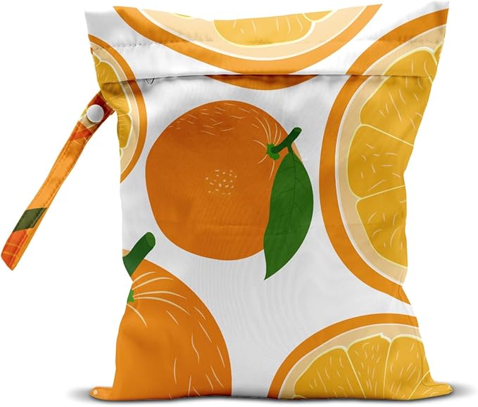 Wet Dry Bag, Wet Bag for Swimsuit, Travel, Beach, Pool, Diapers, Dirty Yoga Gym Clothes, Makeup Bag, Orange Summer Vacation Essentials