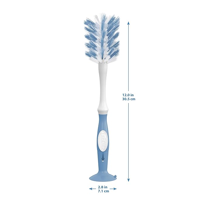 Dr. Brown's Deluxe Bottle Brush for Cleaning Baby Bottles, Nipples, and Sippy Cups with Suction Cup Stand and Vent Brush, BPA-Free, Blue, 1-Pack (Packaging and Color May Vary)