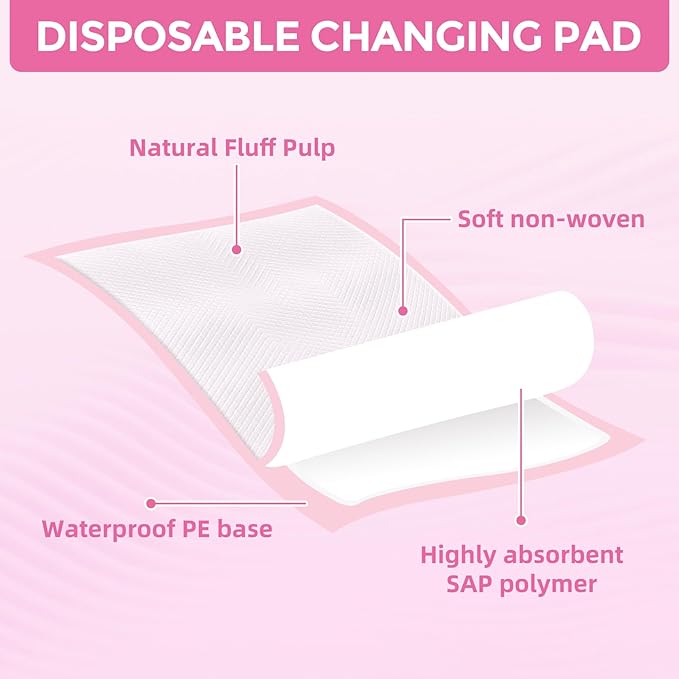 50Pack Disposable Changing Pads for Baby,Breathable Diaper Changing Pad,Absorbent Disposable Baby Changing Pad Liners