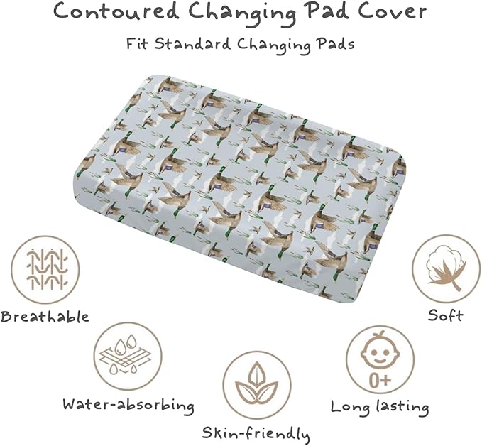 Changing Pad Cover for Baby Girls Boys, 32"/34" x 16" Safe Snug Diaper Change Table Pad Covers, Soft Stretchy Changing Pad Sheets Duck Hunting Mallard Hunter Theme Nursery Decor