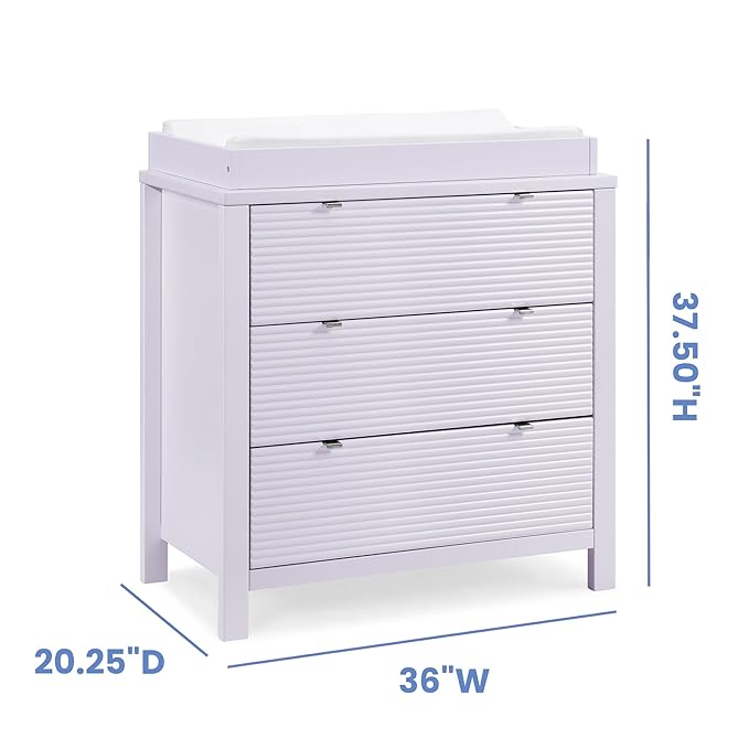 Delta Children Cassie 3 Drawer Dresser with Changing Top and Interlocking Drawers, Lilac
